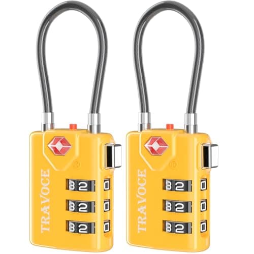 TRAVOCE TSA Approved Luggage Locks - Heavy Duty 4 Digit Combination Cable Lock with Search Alert for International Travel, Suitcases, Golf Bags, Backpacks, Camera Cases, Violin and Tents, Yellow 2