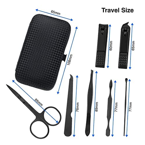 aRKé Manicure set Nail Clippers Professional Fingernail & Toenail grooming Kit Tweezers Eyebrow Scissors for mens and women Travel size 7Pcs Nail Care Tools with Black Case — view 5