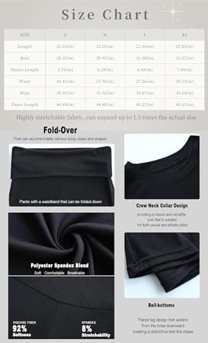 YETOWA Women's Yoga 2 Piece Outfits: Slim Short Sleeve Tops & Low Rise Flare Leggings Sets Versatile Fitness Sweatsuit, Black Short-sleeved Set, S — view 3