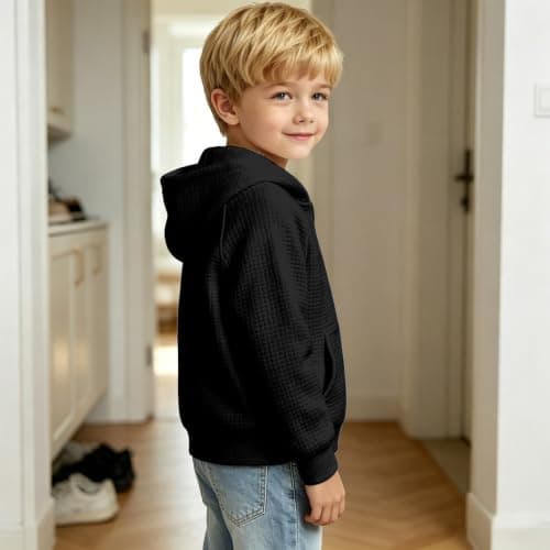 Teen Boys Back To School Jacket Kids Full Zip Hoodies Sweatshirt Coat Black — view 3
