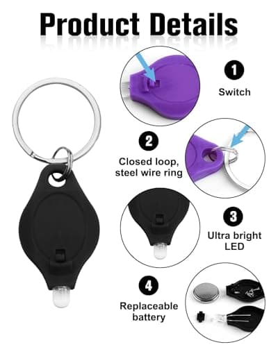 Novstuf 8PCS Mini Keyring Torch, Portable LED Keychain Torches Ultra Bright Key Ring Torch Small Flashlights with Battery Powered for Kids and Adults Outdoor Camping Hiking Emergency — view 3