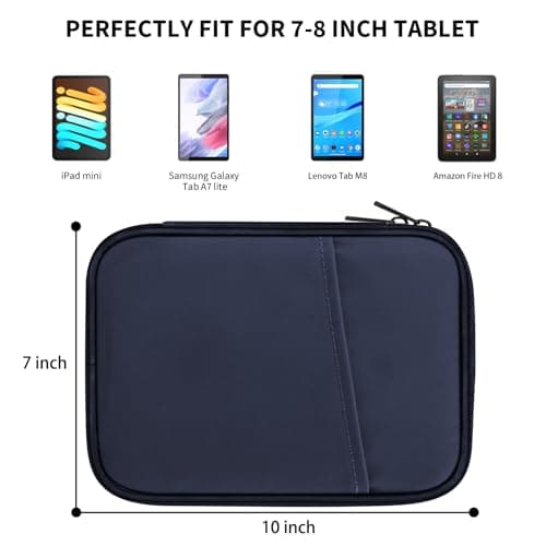 HoYiXi Universal Sleeve Bag for 7-8 inch Tablet Fire HD 8/Fire HD 8 Plus Compatible iPad Mini (6th Gen) 8.3" 2021, iPad Mini 5/4/3/2/1, Tab A8, 7"-8" inch Android Tablet Sleeve Case -Blue — view 2