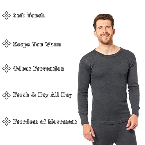 Heatwave® Pack of 2 Men's Thermal Long Sleeve Top, Warm Underwear Baselayer, S M L XL XXL Thermals, X Large Charcoal — view 5