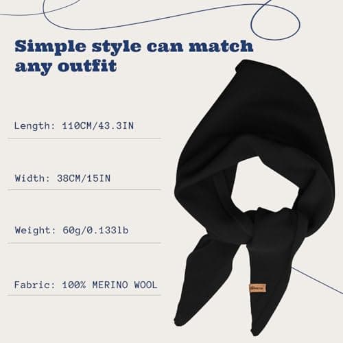 ACUSHLA 100% Merino Wool Triangle Scarf for Women Fashion Neckerchie, Black — view 4