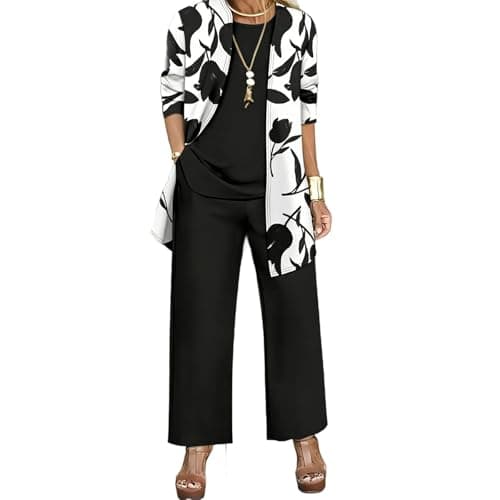 Leisure Wear Sets for Women Uk 3 Piece Outfits Long Sleeve Jacket Vest Top Wide Leg Trousers Co Ord Sets Casual Slim Tracksuit Set Floral Comfy Loungewear Elegant Travel Outfits