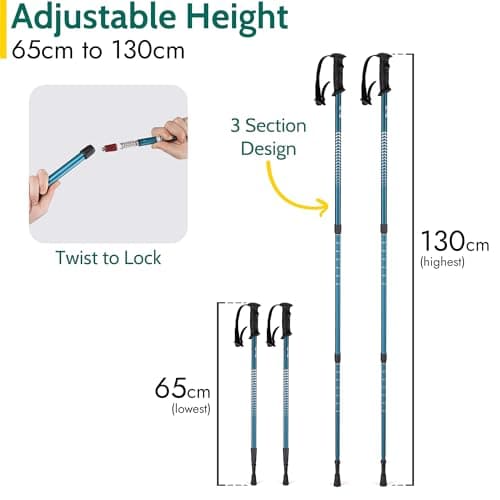 Trail Telescopic Walking Poles, 2 Pack, Adjustable 65–135cm, Teal — view 2