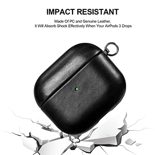 Case for AirPods 3 2021, ICARER Premium Genuine Leather Portable Shockproof Protective Case Cover for Apple AirPods 3rd 2021 Earphones Charging Case (LED Visible) Support Wireless Charger (Black) — view 6