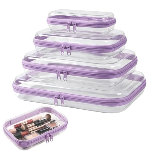 4PCS Clear Hard Shell Zipper Cases, Transparent PET Storage Bags for Travel