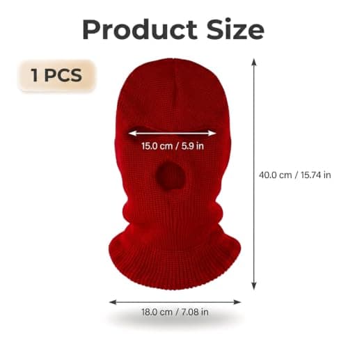 Gaomumu 3-Hole Knitted Balaclava, Windproof Thermal Full Face Cover, Stretch Warm Knit Head Neck Protector, Suitable for Cycling Skiing Hiking Winter Outdoor Sports(Red) — view 2