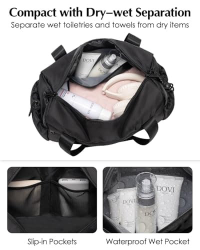 Small Gym Bag Womens with Yoga Mat Holder and Wet Compartment, Black — view 3
