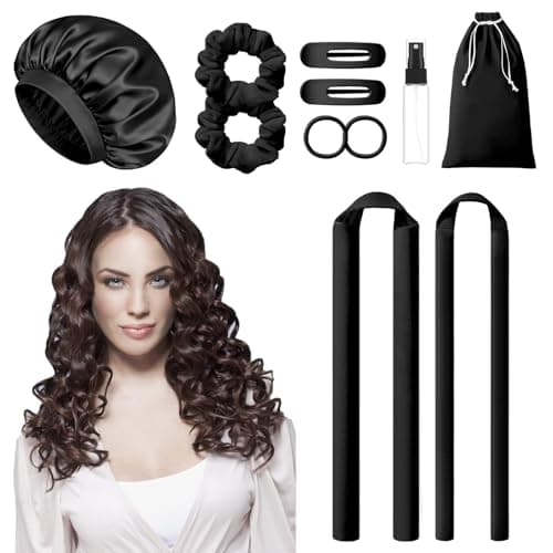 MZinge Heatless Hair Curler Set, Overnight Curling Rods 2 Sizes (1.5inch & 0.5inch) for All Hair Types, No Heat Damage, Complete Styling Kit with Sleep Cap & Storage Bag for women gifts (Black)