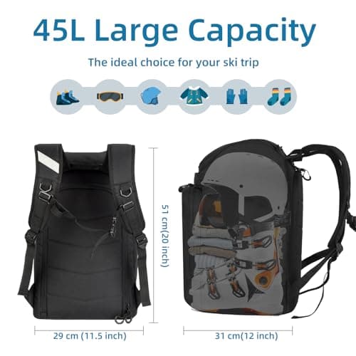 AUMTISC Ski Boot Backpack Boot Bag Ski Backpack for Boots Helmet Boot Helmet Goggles Gloves Ski Equipment — view 3