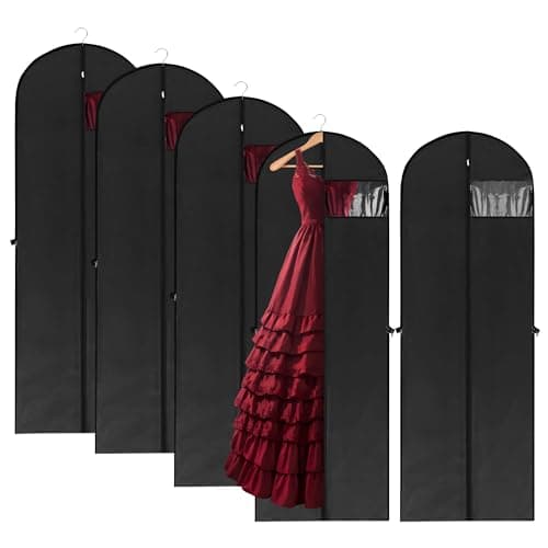 AZKEEGREY 5Pack 180cm Long Dress Covers Garment Bags Full Length, Black