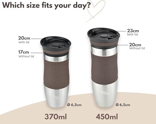 Milu Insulated Coffee Mug to Go - 370ml, 100% Leak Proof - Stainless Steel - Double Wall Insulation - Travel Mug - Brown — view 4