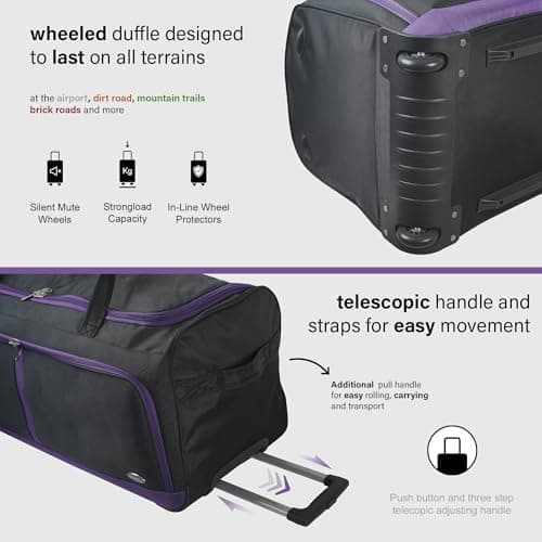 Aerostar 32" Large Lightweight Duffle 2 Wheel Travel Bag Holdall Suitcase Check-in Luggage All Terrain (122L, Purple on Black) — view 3