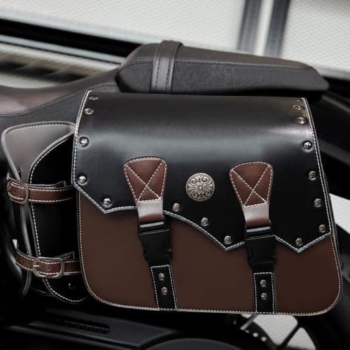 Brown Vintage Leather Motorcycle Saddlebags, Luggage Bags for Cruiser, Touring, Chopper, Rustic Leather Motorcycle Bags — view 5