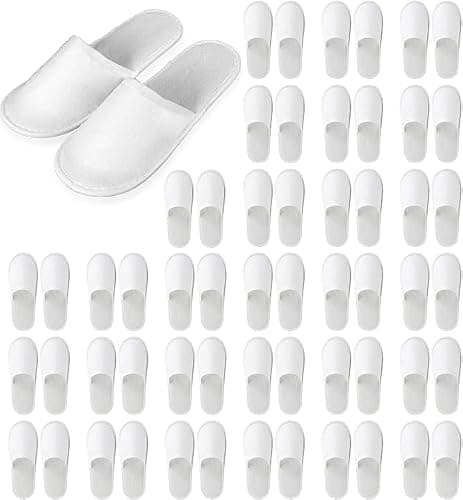 Seuqhck 30 Pairs 26 cm Disposable Slipper for Guests, White Spa Slippers Bulk House Slippers Non Slip Closed Toe Travel Footwear for Hotel Guests Women Men, Medium
