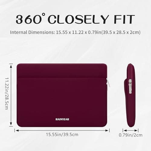 RAINYEAR 15.6 Inch Laptop Sleeve Soft Case with Front Pocket, Red — view 5