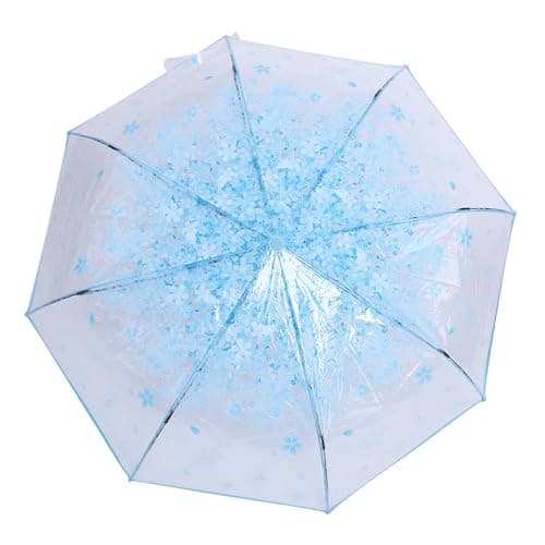 Tiiyee Clear Folding Umbrella, Cherry Blossom Floral for Travel Rain (Blue) — view 2