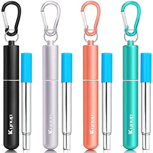 Kynup Reusable Metal Drinking Straws, 4 Pack Collapsible Straw with Case