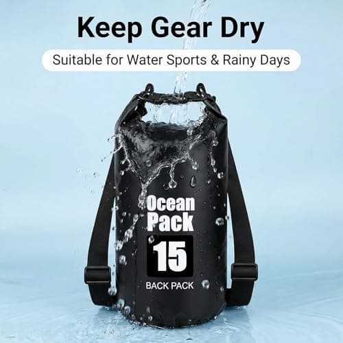 RONGZUBAT 5L Waterproof Dry Bag with Adjustable Shoulder Strap, Roll Top Dry Sack, Lightweight Waterproof Bag for Kayaking, Paddle Boarding, Boating, Beach, Swimming, Camping and Travel - Black — view 4