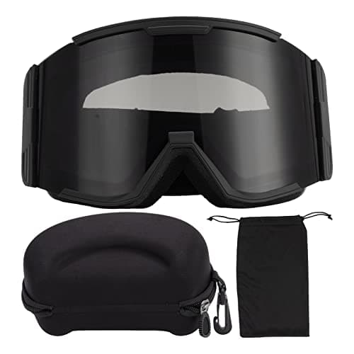 HERCHR Outdoor Ski Goggles, Double Layer Anti Fog Large Field Cylindrical Snow Goggles Windproof Climbing Glasses for Adult Snow Sports(Black-Gray)