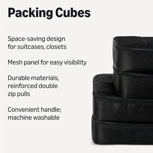 Amazon Essentials 4-Piece Packing Cubes Travel Accessories Set, Luggage Organiser with Double Zip, Mesh Top, 100% Polyester, 2 Medium/2 Large, Black (Previously Amazon Basics) — view 2