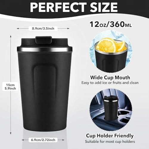 Volhoply 360ml 12oz Double Wall Insulated Vacuum Travel Coffee Mugs with Flip Lid Bulk 2 Pack,Reusable Stainless Steel Leak Proof Coffee Cup,Thermal Tumbler for Cold & Hot Drinks(Assorted,2 Set) — view 2