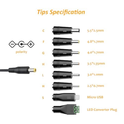 Zolt 12W Universal Power Adapter 3V 4.5V 5V 6V 7.5V 9V 12V with 8 Tips — view 2