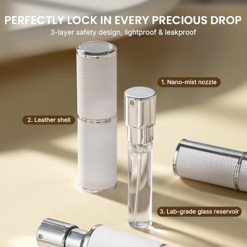 Cryslora Perfume Atomiser, Rotary Press Leather Refillable Perfume Bottle, High-end Portable Dispenser Bottle for Gift or Traveling, 8 ml (White) — view 4