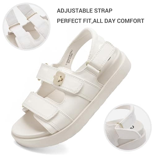 MIXIN Girls Sandals Open Toe Flat summer Beach Sandals for Big Kids White Size 4 — view 3