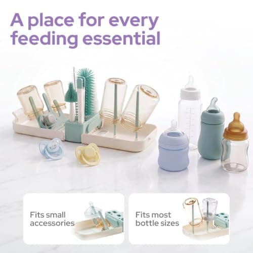 lalalark 7-in-1 Baby Bottle Brush Set, BPA Free Silicone Baby Bottle Cleaning Kit with No Scratch Dual-Headed Brush, Nipple Brush,Soap Dispenser & Drying Rack,Travel Cleaner Set with Storage Case,Mint — view 6