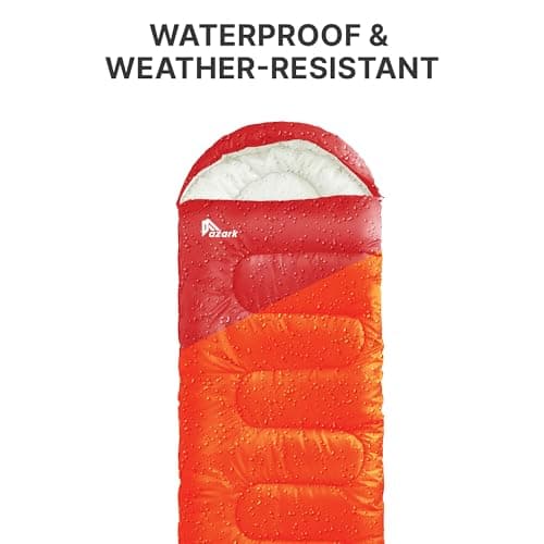 azark Premium Lightweight Sleeping Bag for Adults & Kids, 400 GSM, 4 Season Waterproof Sleeping Bag, Comfortable & Portable, Machine Washable, Camping & Hiking Essential (Orange/Red) — view 6