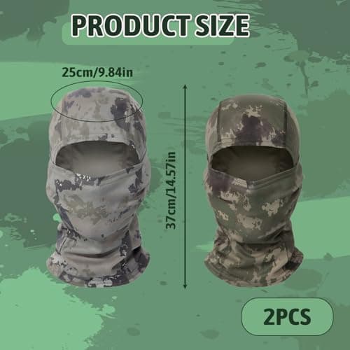 Bloomique 2PCS Balaclava Face Masks, Ski Mask Neck Warmer Lightweight Breathable Elastic Multifunctional Full Face Cover UV Protection and Wind Protection Unisex Men Women (Black) (camouflage) — view 2