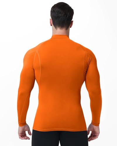 Runhit Orange Compression Shirt Men Long Sleeve Turtleneck, Quick Dry Running Base Layer Top Breathable Mesh Muscle Fit Tshirt for Cycling Fishing Workout Training M — view 3