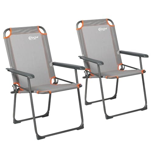 Portal Folding Camping Chair for Adults Set of 2 Mesh Garden Picnic Festival Chair Heavy Duty Foldable Lightweight Hard Armrests High Back Collapsible Beach Fishing Chair Portable Supports 150KG