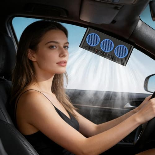 Car Fan 3 Outlets Solar Powered Cooler — view 2