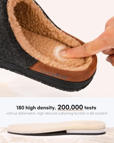 LongBay Men Slippers Cosy Memory Foam Warm Slip On House Shoe Gift Black, 7 — view 5