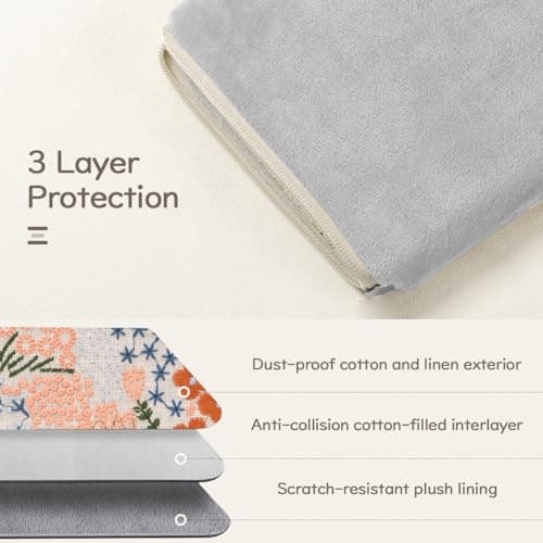 Dadanism 6-7 Inch Embroidered Flower Padded Sleeve for eReader,Beige Floral — view 3