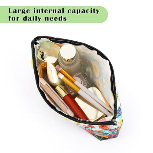 DAMILY Makeup Bag Small Floral Canvas Cosmetic Bags for Women Zipper Purse — view 5