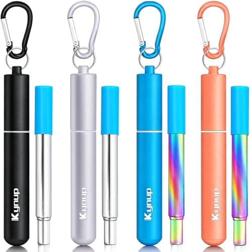 Kynup Metal Straw, 4 Pack Collapsible Reusable Straws with Case