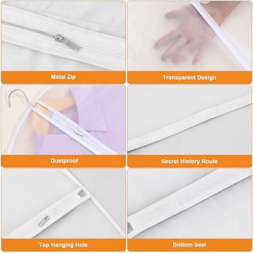 6 Pack Dress Bags Covers Long, 55in PEVA Garment Bags Suit Bags, White Edge — view 4