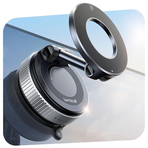 Lamicall Vacuum Magnetic Car Phone Holder, Upgraded Suction Cup Car Mount for Magsafe, 360° Rotatable for iPhone 17 16 15 13 Pro/Max/Plus/Air/Mini on Mirror, Smooth Surface, Windscreen - Silver