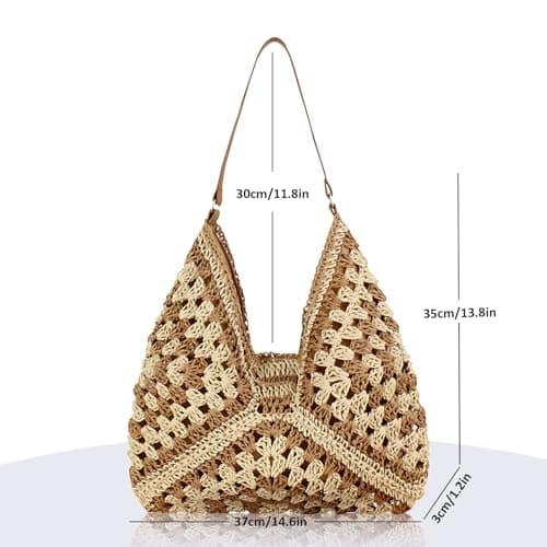 Bototack Straw Beach Bag For Women, Large Straw Bags Weave Handmade Handle Tote Bag, Bohemian Summer Straw Shoulder Bag Handbags for Travel Holiday Shopping (Light Brown) — view 4