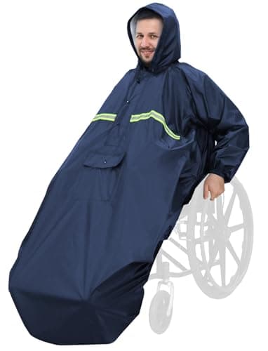 ANYOO Waterproof Wheelchair Poncho Cover with Sleeves, Lightweight Rain Poncho Cape Shield with Elastics Provide Dry Protection for Wheelchairs, Unisex, Dark Blue, One Size