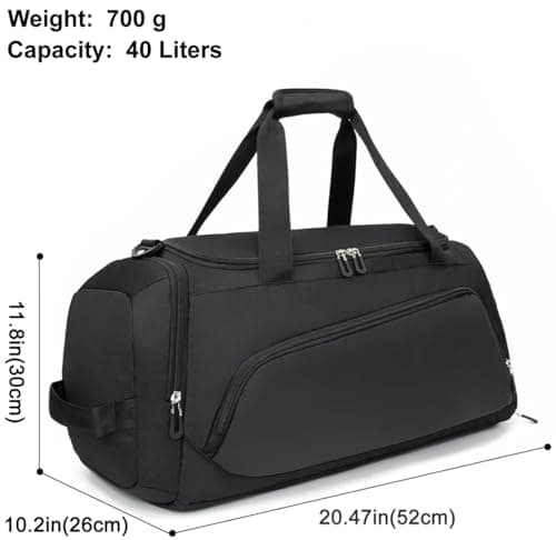 Waterproof Gym Bag Duffle Bag with Wet Pockets and Shoe Compartment,Durable Sports Holdall Bags Travel Bag for Women Man(Black,40L) — view 2