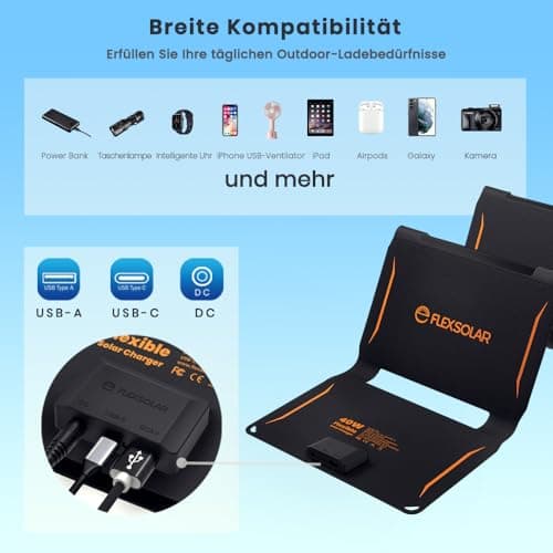 FlexSolar 40W Foldable Solar Charger USB C Portable Solar Panel Camping — view 6