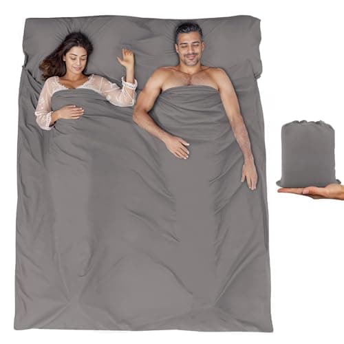 BREENHILL Double Sleeping Bag Liner, Camping Travel Sheet, Zip, Grey 180cm