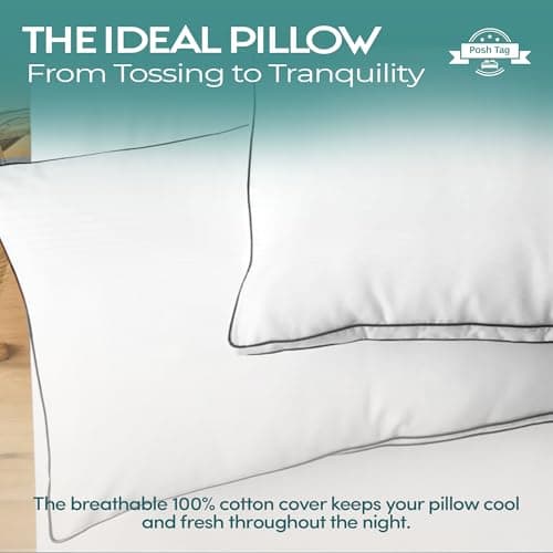 Posh Tag Pillows 8 Pack – Hollow Fibre Bed Pillows for Side Sleepers | Firm Pillow for Neck Support | Pillow's for Neck and Shoulder Pain | Hotel Quality Pillows | Pillow's 8 Pack for Full Home Use — view 3