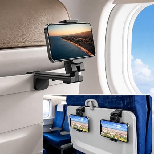 RJProducts 360° Rotating Airplane Phone Holder Mount – Universal Hands-Free Travel Phone Stand for Plane Tray Tables, Car Dashboard & Desk, Compact Foldable Clip Holder for iPhone & Android — view 6